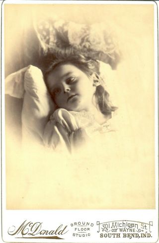 Antique Post - Mortem Death Photo Young Girl Eyes Open South Bend Indiana c.  1890 ' s 3