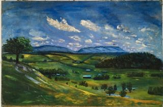 Antique 1930s Impressionism Folk Art Oil Painting England Landscape