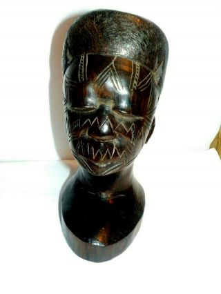 Warrior Ebony Or Ironwood Wood Carved Statue Figure African Man Bust Carving Vtg