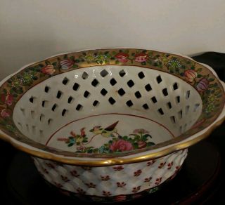 Vintage Chinese Famille Rose Porcelain Bowl w/stand,  approx L.  8 25 