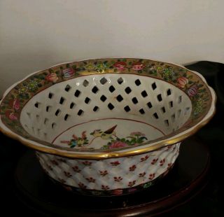 Vintage Chinese Famille Rose Porcelain Bowl w/stand,  approx L.  8 25 