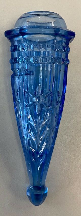 Vintage Blue Ornate Glass Car Flower / Bud Vase Estate Find 6.  5”