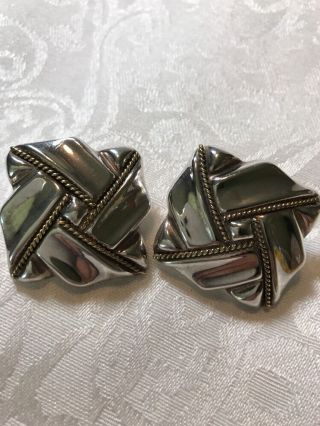 Vtg Sterling Silver 925 Pierced Earrings Post Square Button Taxco Mexico