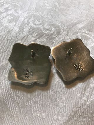 Vtg Sterling Silver 925 Pierced Earrings Post Square Button Taxco Mexico 3