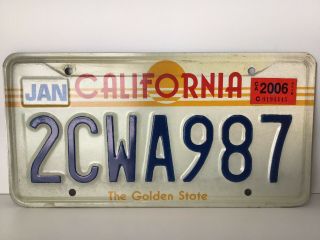 Vintage 1980’s California 2cwa987 Golden State Sunset License Plate Wall Art
