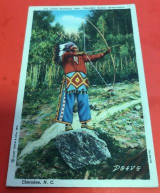 Af221 Vintage Linen Postcard Cherokee Boston Ma 1946 Chief Standing Deer