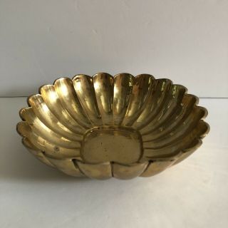 Vintage Solid Brass Ruffled Scalloped Trinket Square Dish Bowl