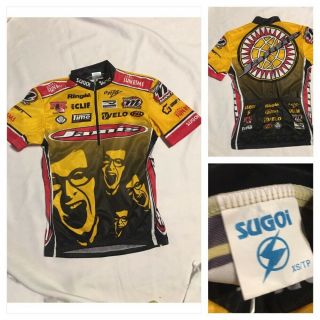 Vtg 1990s Jamis Bicycle Racing Team Jersey Womens Xs Yellow Red Bright Cycling