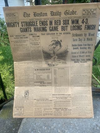 Antique Newspaper The Boston Daily Globe Oct 9,  1912 Collectible Red Sox’s Win