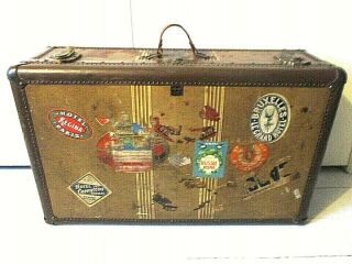 Vintage Antique Hartmann Steamer Trunk Luggage Suit Case,  Europe Travel Stickers