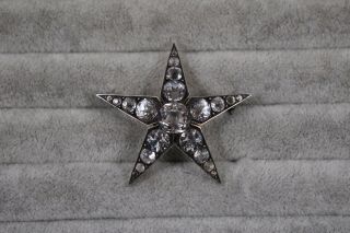 Fine Quality Antique Victorian Silver 5 Ray Star Old Cut Paste Brooch