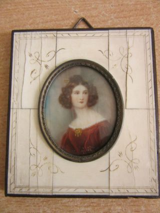 Antique 19thc French Miniature Painting - Framed Royal Woman
