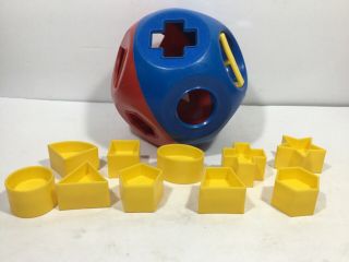 Vintage Red Blue Tupperware Toy Shape O Ball Sorter Tuppertoys Complete 10 Shape