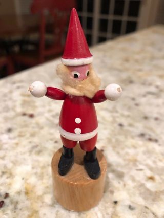 Vintage Push Button Collapsible Wooden Santa Toy Made In Italy