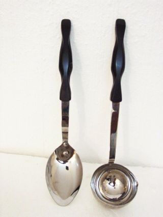 2 Pc Vtg Cutco Serving Spoon & Ladle Kitchen Utensils Brown Handles 12.  5 "