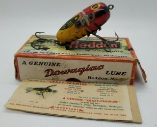 Vintage Wood Heddon Crazy Crawler 2100 Yrh Fishing Lure With Orginal Box