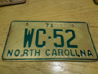 1971 North Carolina License Plate Wc 52 Rare Ford Chevy Dodge Vw Mg West Coast