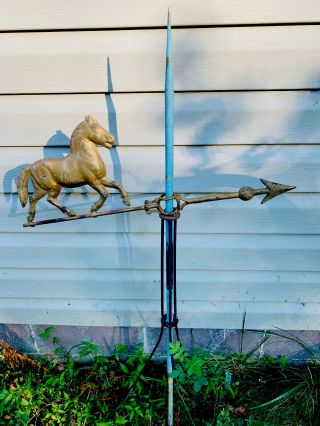 Antique Trotting Horse Weathervane In Old Gold Surface