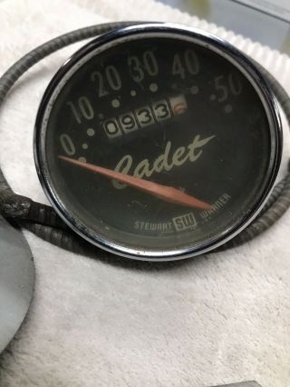 Vintage Stewart Warner Cadet Bicycle Speedometer With Cable And Mount.