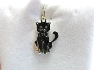 Vintage Sterling Silver Sitting Bow Tie Cat Charm, .  925