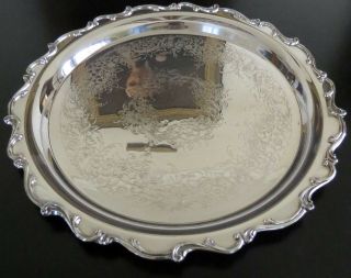Vtg Webster Wilcox Oneida " Joanne " Large Round Deep Silver Plate Tray 14.  5 "