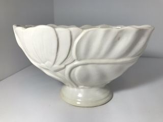 Vintage Brush Mccoy Pottery Usa Flower Bud & Leaves Planter Vase Pedestal White
