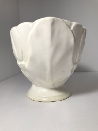 Vintage Brush McCoy Pottery USA Flower Bud & Leaves Planter Vase Pedestal White 2
