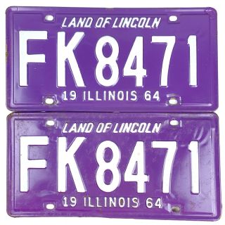 Illinois 1964 Pair License Plate Garage Old Classic Car Set Man Cave Vtg Tags