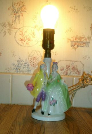 Vintage Bavarian Porcelain Bedroom Lamp Victorian Couple Courting