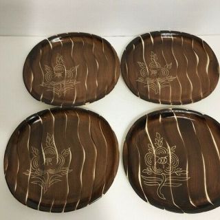 Purinton Intaglio Vintage Hand Painted Dinner Plates (4) 10 " Diameter Glazed
