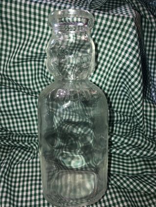 Vtg Milk Bottle 1 Qt “brookfield Baby Top " Double Sided Baby Face Glass
