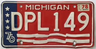 Michigan 1976 Bicentennial Diplomat License Plate,  Rare,  Political,  Government