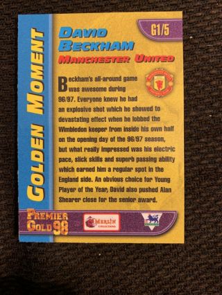Merlin Gold 1998 G1 David Beckham Young Player chase football trading card 2