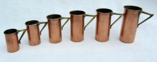Art Deco Italian Set Of 6 Copper And Brass Dairy Measures