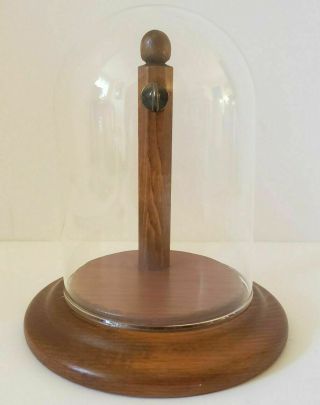Vintage Presentation Display Glass Dome Pocket Watch Holder Stand With Wood Base