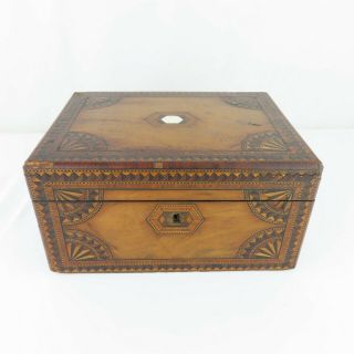 19thc Antique Marquetry Inlaid Lap Desk Box Mother Of Pearl Parquetry Rare