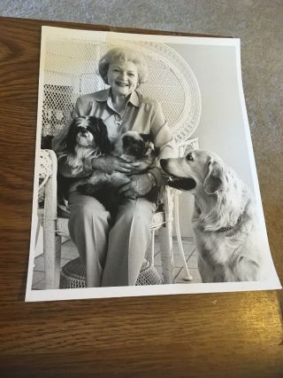 Vintage Press Photo Betty White Seated,  With 2 Dogs And A Cat 8x10 Early 2000s?