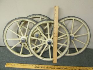Antique Set Of 4 Wood Spoke Iron Wicker Baby Buggy Carriage Wheels 14 "
