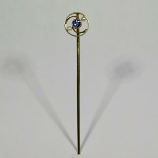 Antique Edwardian 14k Gold Sapphire & Seed Pearl Swirl Stick Pin