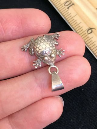 Vintage Native American Tribal Sterling Silver Frog Cute Pendant - 1.  15” 2