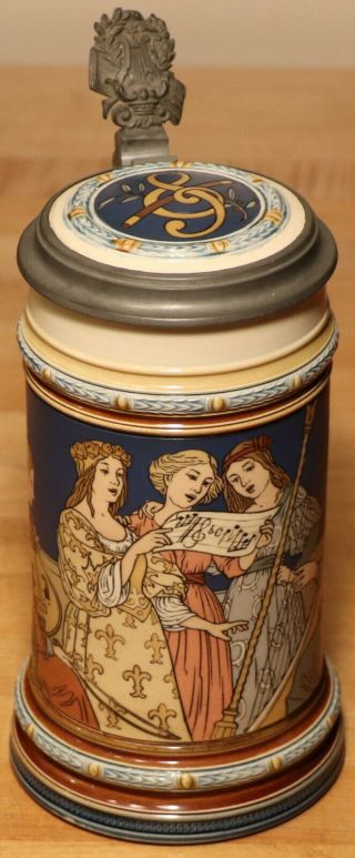 Song & Music Ladies By Mettlach 1/2 Liter German Beer Stein Antique 2581