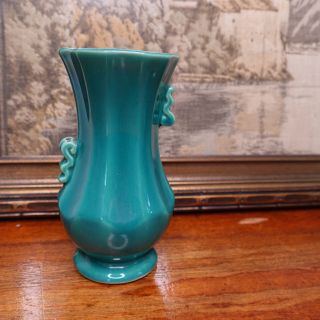 Vtg Small Usa Pottery Teal Green American Art Pottery Deco Bud Flower Vase 6 "