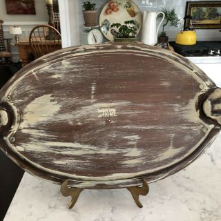 Vintage Whitewashed Wood Grain Oval Tray Platter 21 x 13 - Farmhouse Shabby Decor 3