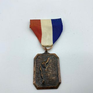 Vintage Swim Medal Ribbon Pin Badge Aau Amateur Athletic Union Red White Blue 2