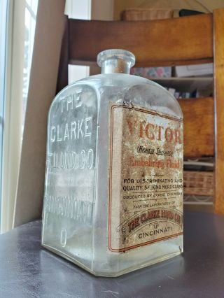 Large Antique 1890s Clarke Embalming Fluid Poison Bottle W/ Label