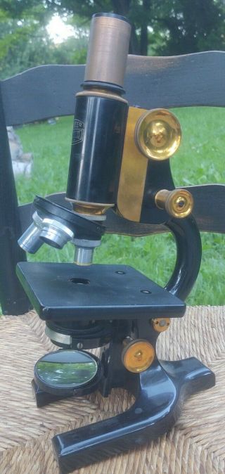 Antique Spencer Buffalo Scientific Microscope Brass Metal Steampunk With Case