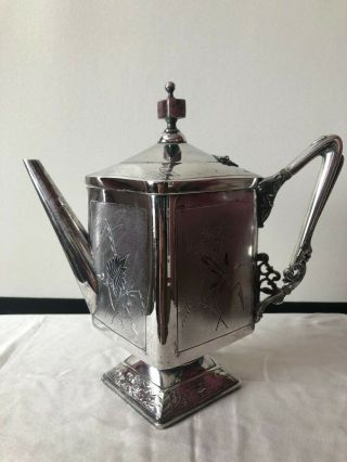 Antique Tea Coffee Pot Set Wilcox Quadruple Silver Plate Floral Design 3
