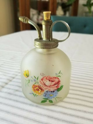 Vintage Frosted Glass Plant Spray Bottle Mister Floral Decals