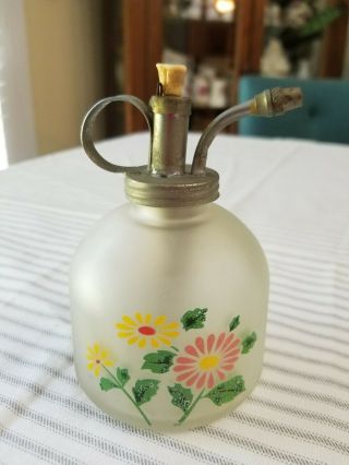 Vintage Frosted Glass Plant Spray Bottle Mister Floral Decals 2