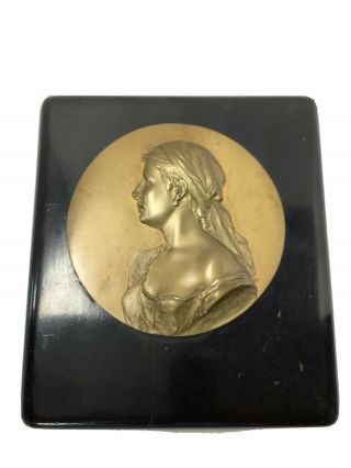Artist Signed Bronze Medallion Plaque Bust Of Girl.  Framed.  Antique.  Framed